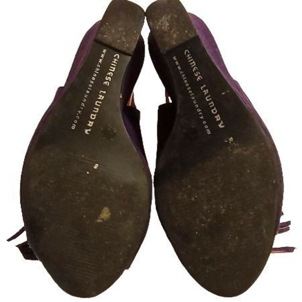 Chinese Laundry Purple Slingback Suede Fringed Wedge Heels Women's Size 8 - Picture 5 of 9